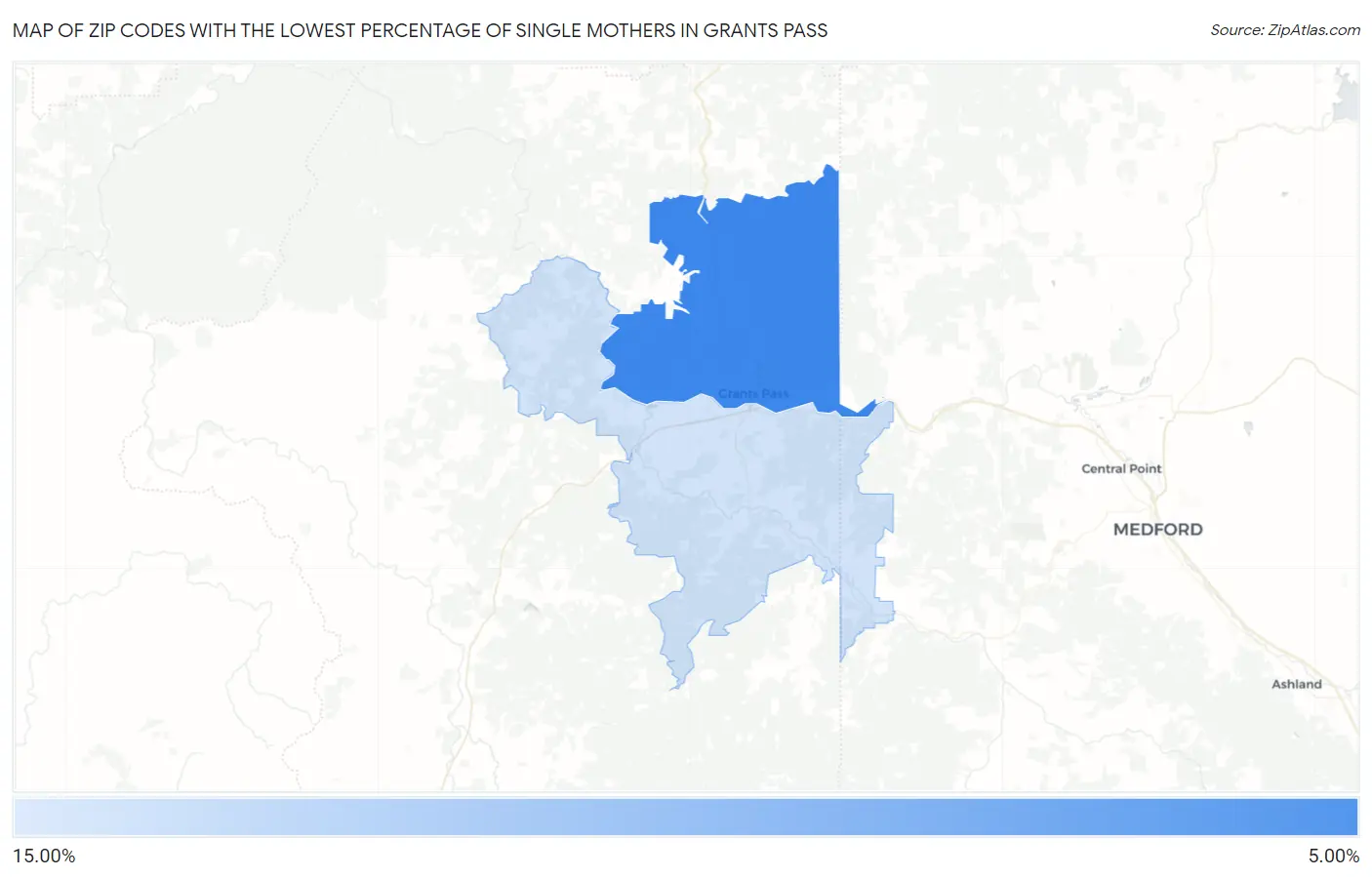 Zip Codes with the Lowest Percentage of Single Mothers in Grants Pass Map