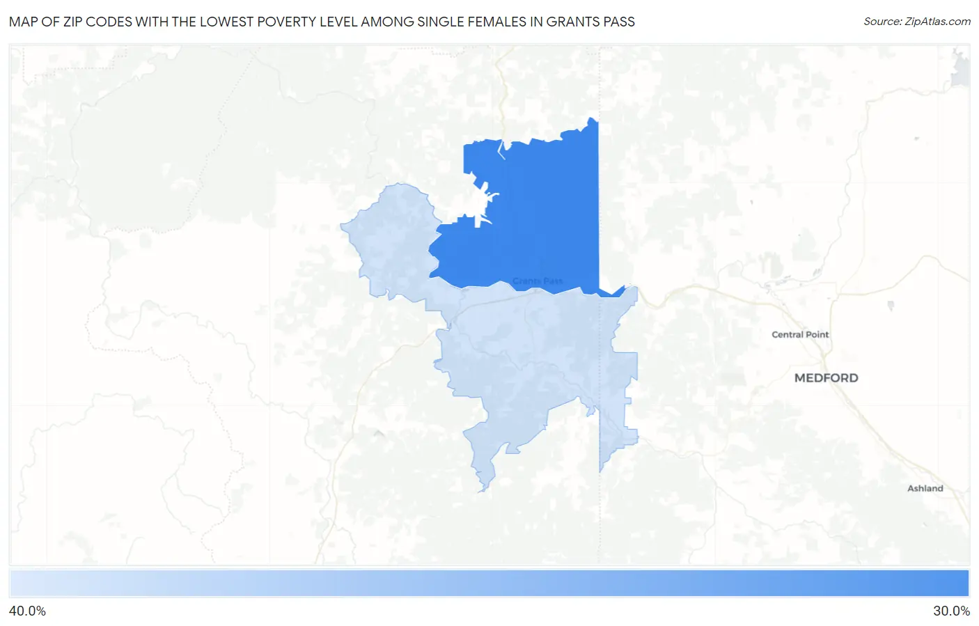 Zip Codes with the Lowest Poverty Level Among Single Females in Grants Pass Map