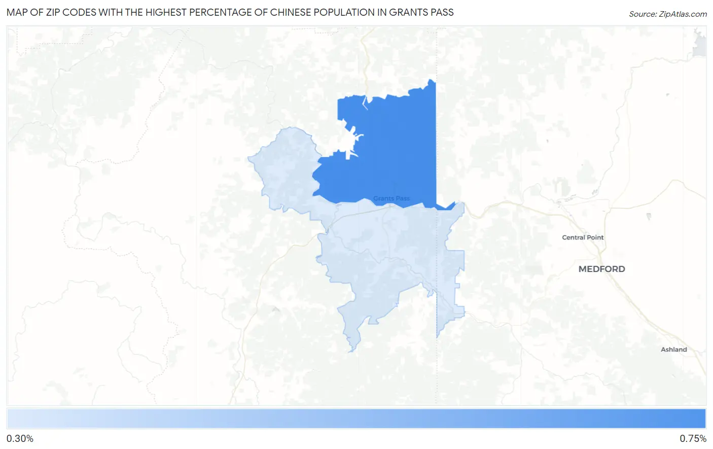 Zip Codes with the Highest Percentage of Chinese Population in Grants Pass Map