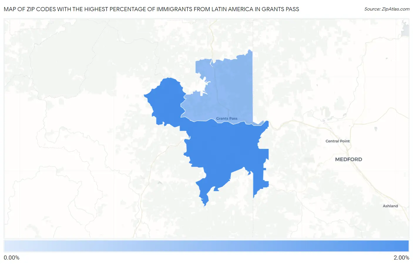 Zip Codes with the Highest Percentage of Immigrants from Latin America in Grants Pass Map