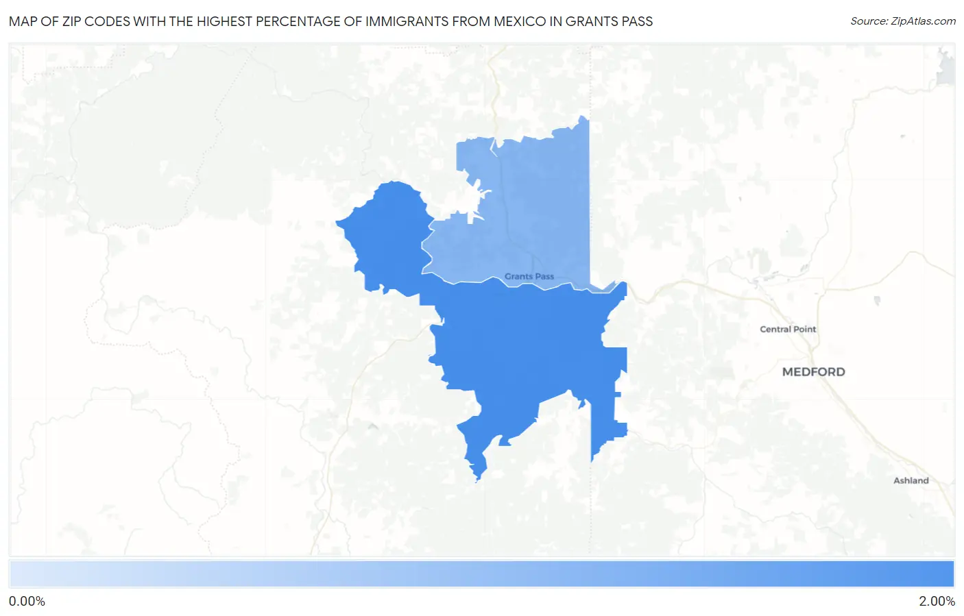 Zip Codes with the Highest Percentage of Immigrants from Mexico in Grants Pass Map