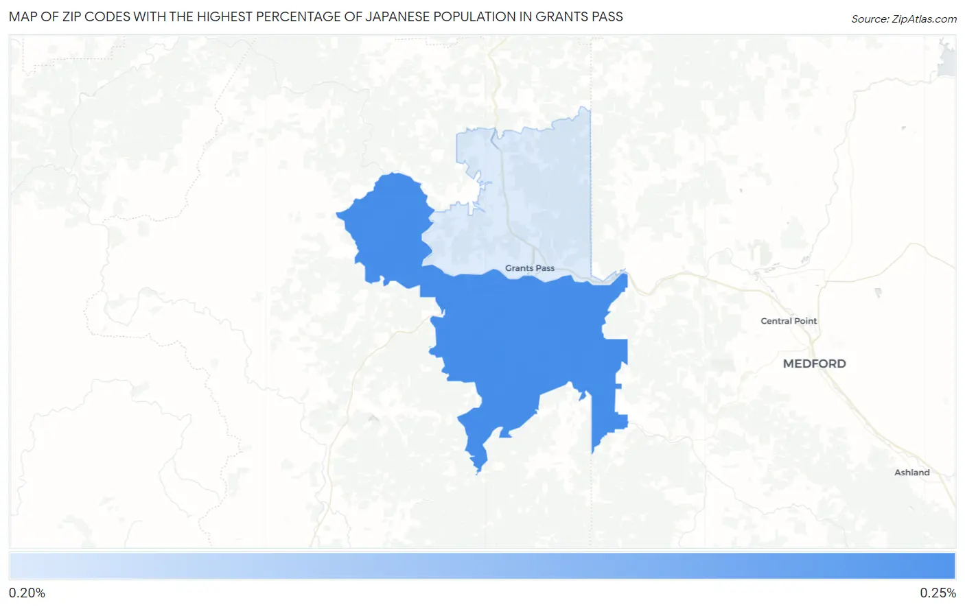Zip Codes with the Highest Percentage of Japanese Population in Grants Pass Map