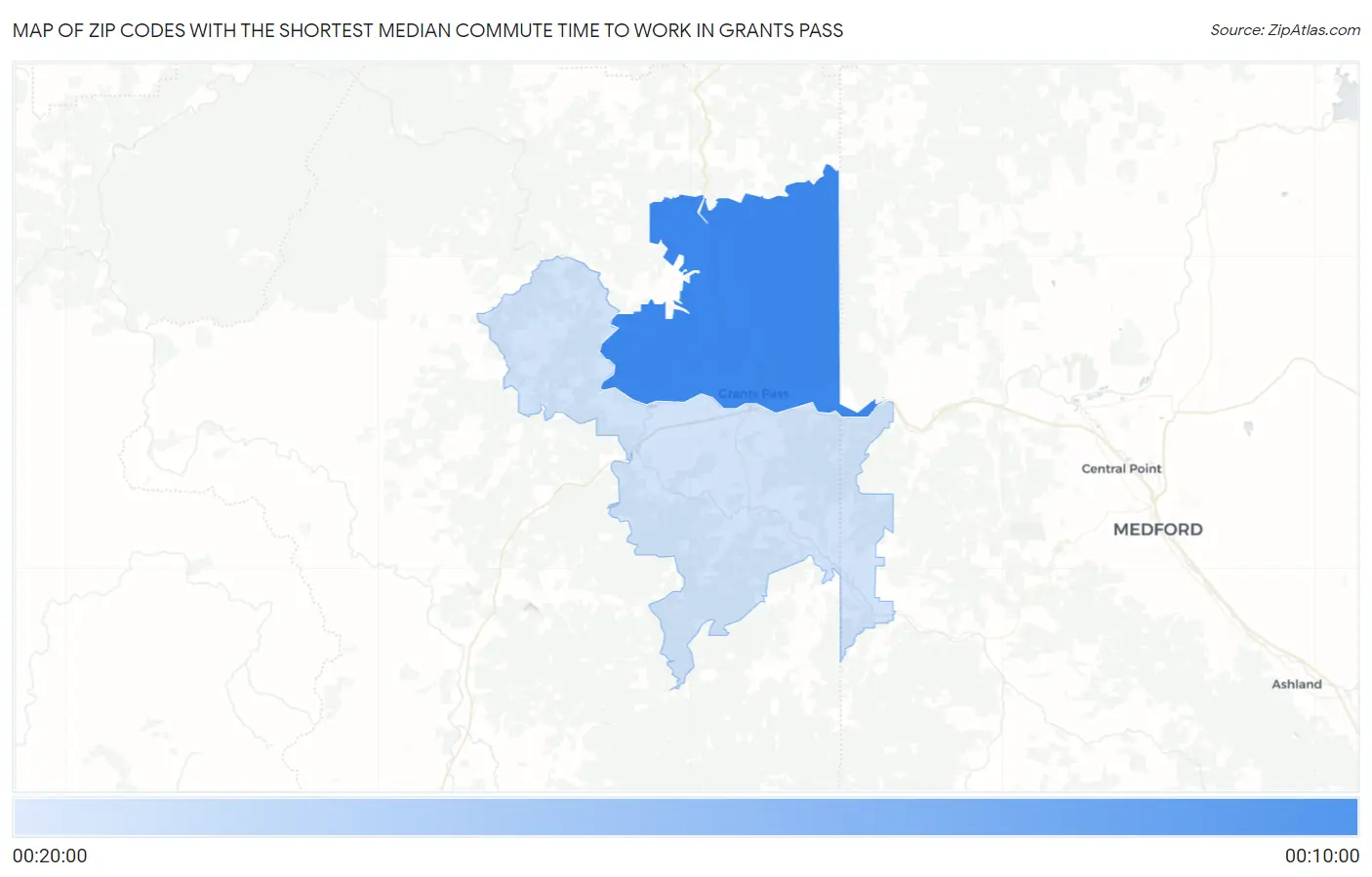 Zip Codes with the Shortest Median Commute Time to Work in Grants Pass Map