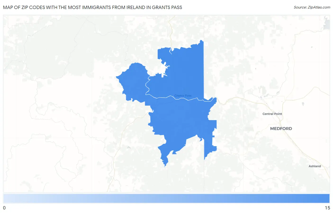 Zip Codes with the Most Immigrants from Ireland in Grants Pass Map