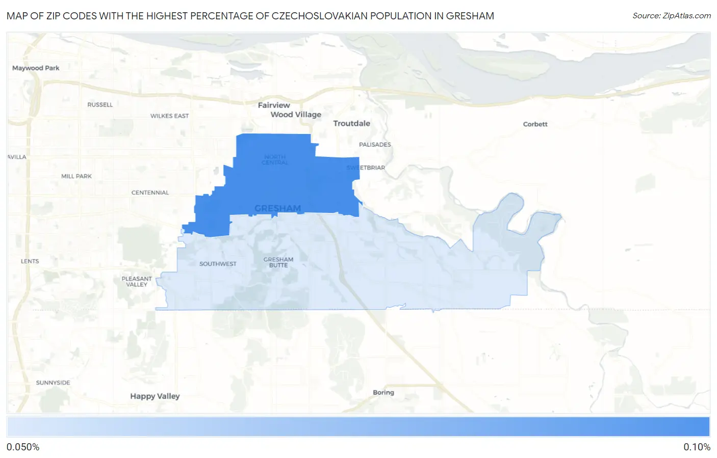 Zip Codes with the Highest Percentage of Czechoslovakian Population in Gresham Map