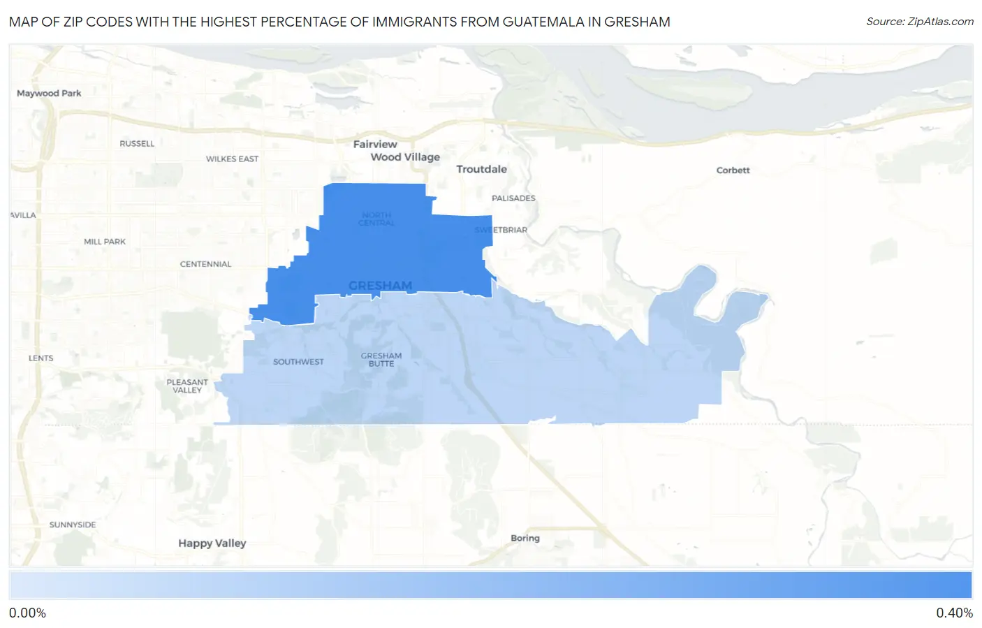 Zip Codes with the Highest Percentage of Immigrants from Guatemala in Gresham Map