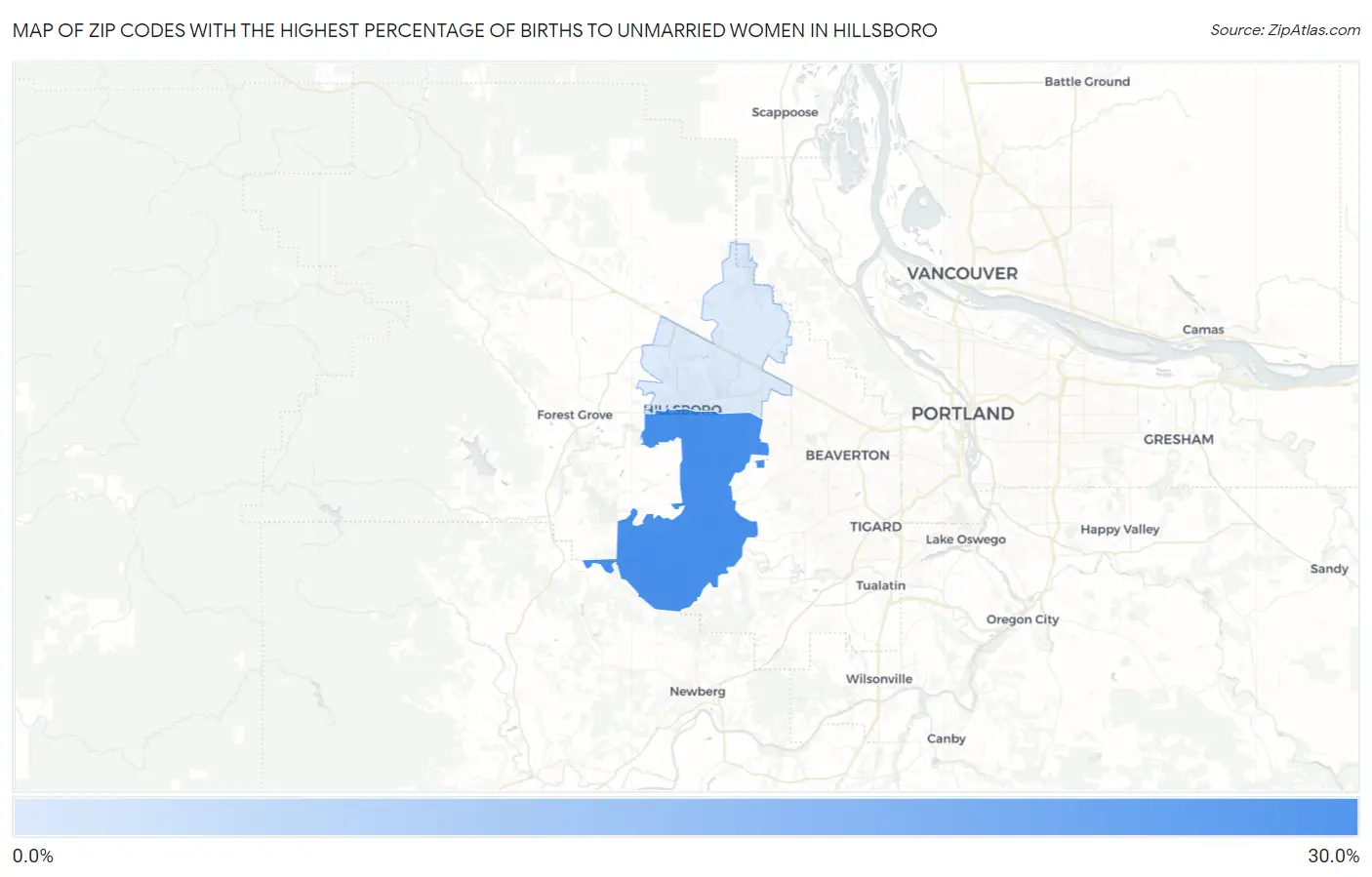 Zip Codes with the Highest Percentage of Births to Unmarried Women in Hillsboro Map