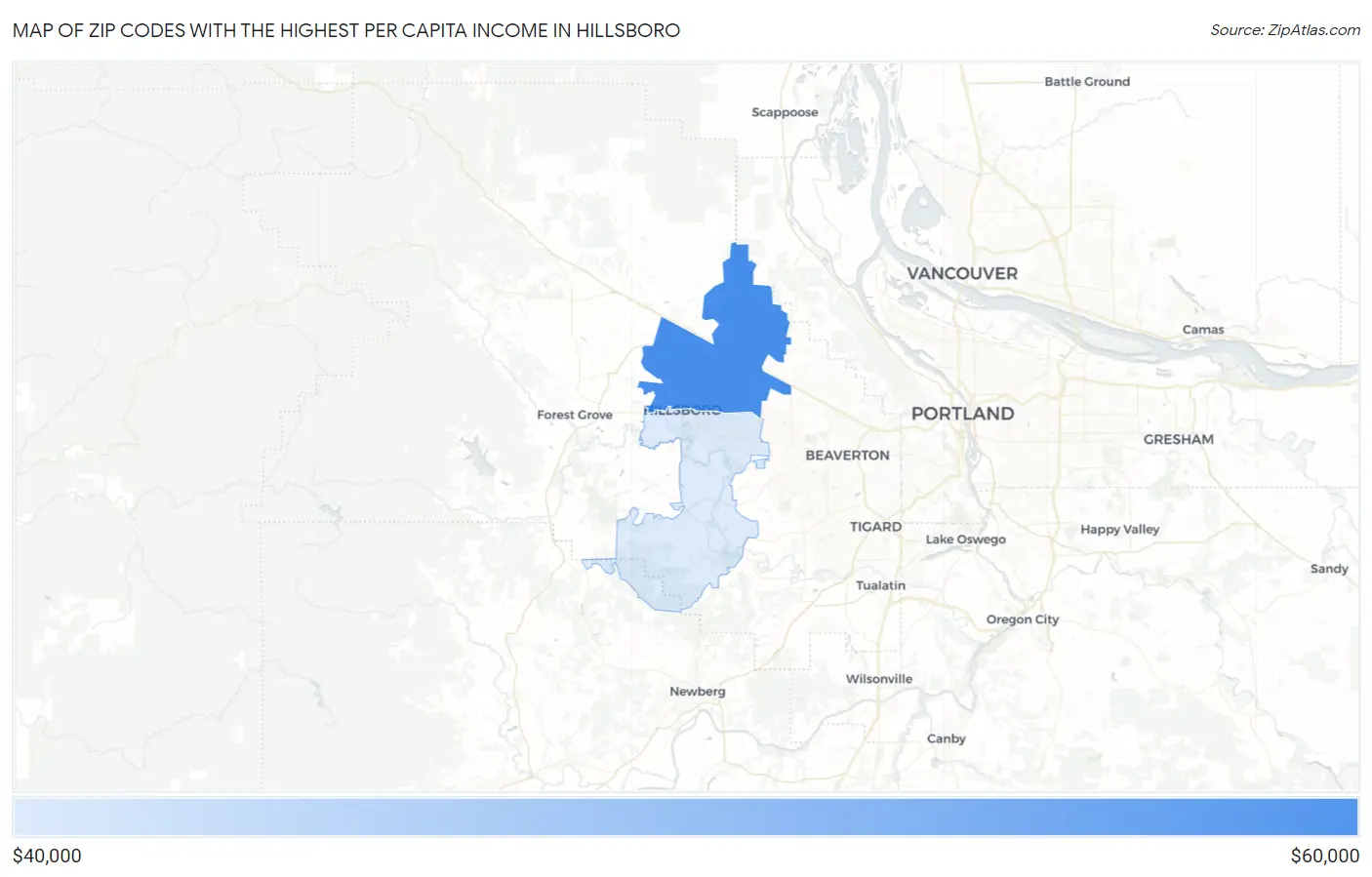 Zip Codes with the Highest Per Capita Income in Hillsboro Map