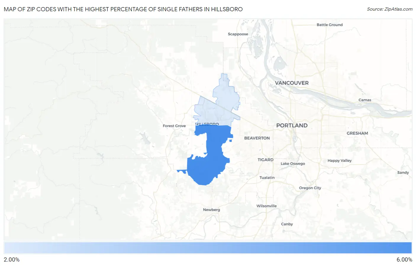 Zip Codes with the Highest Percentage of Single Fathers in Hillsboro Map