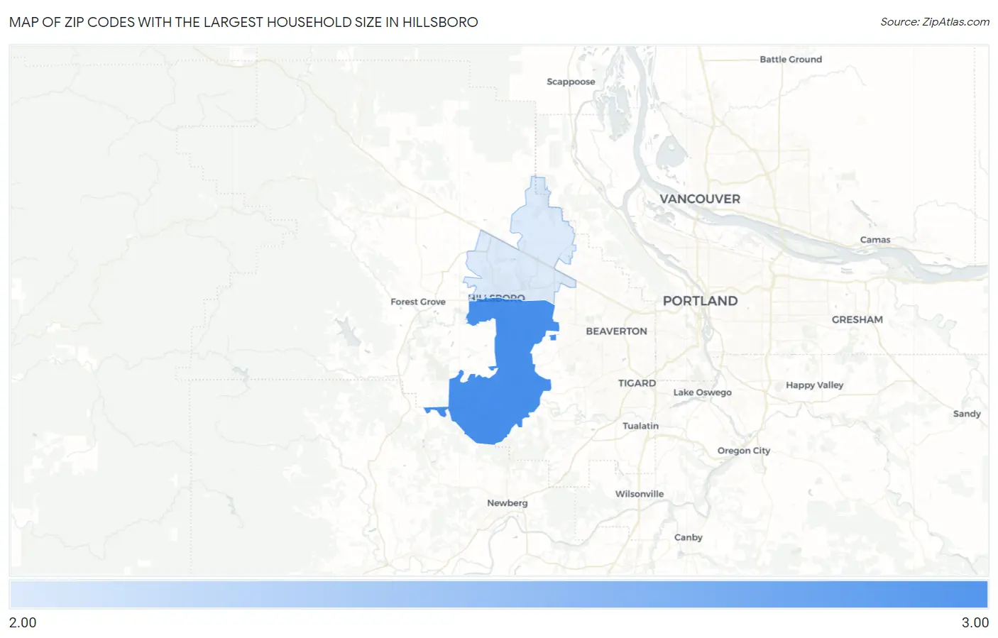 Zip Codes with the Largest Household Size in Hillsboro Map