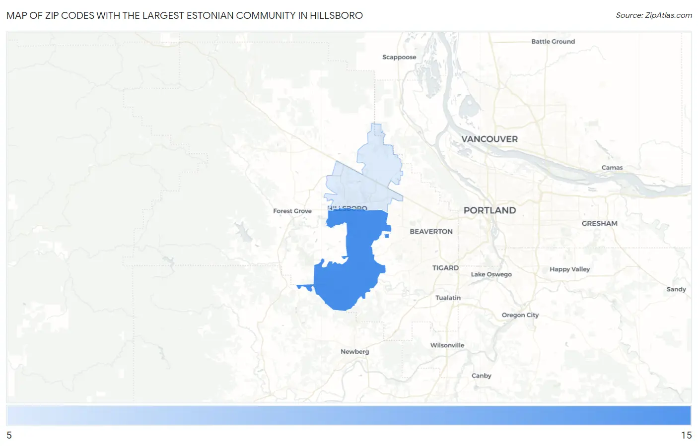 Zip Codes with the Largest Estonian Community in Hillsboro Map