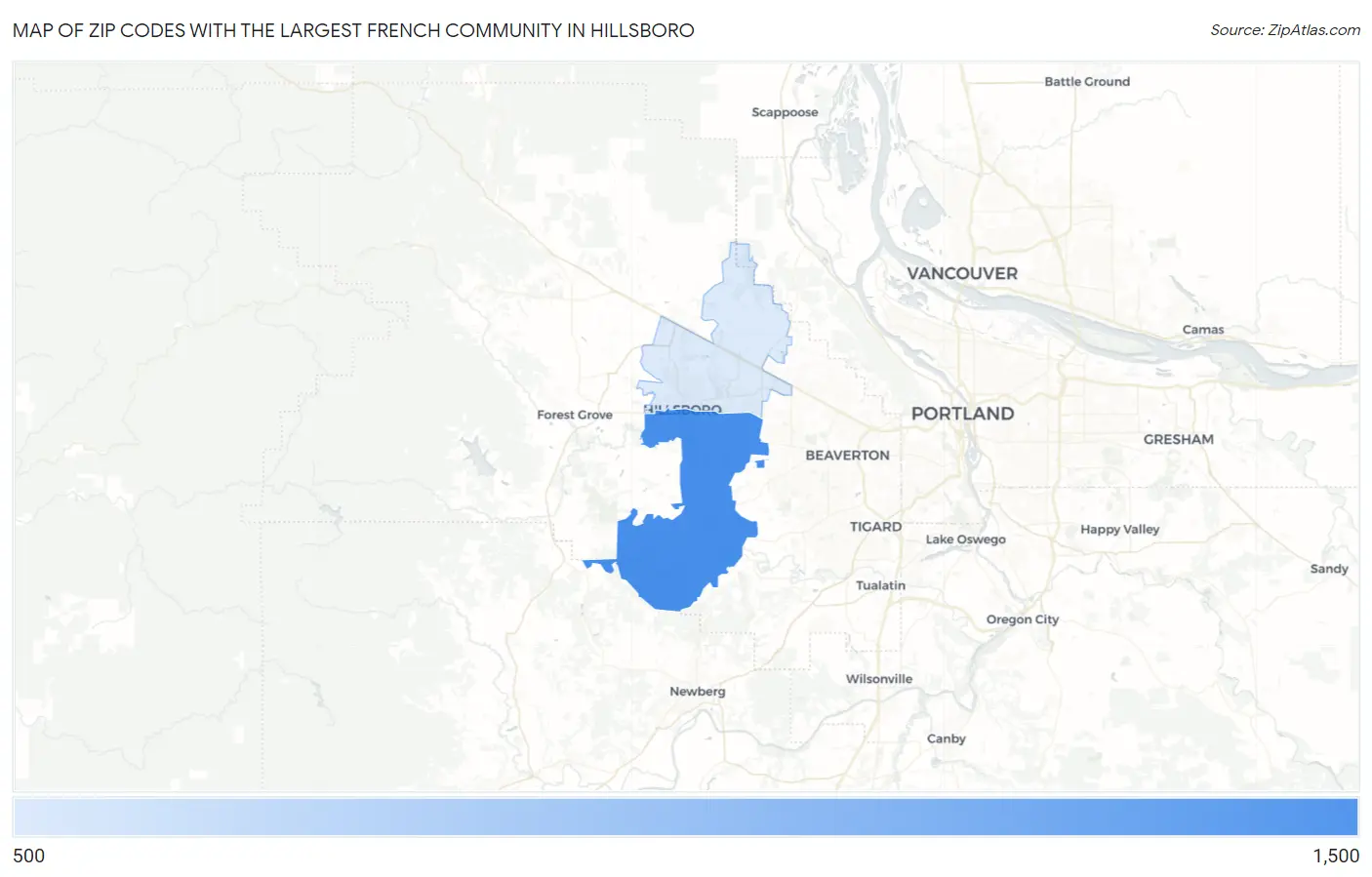 Zip Codes with the Largest French Community in Hillsboro Map