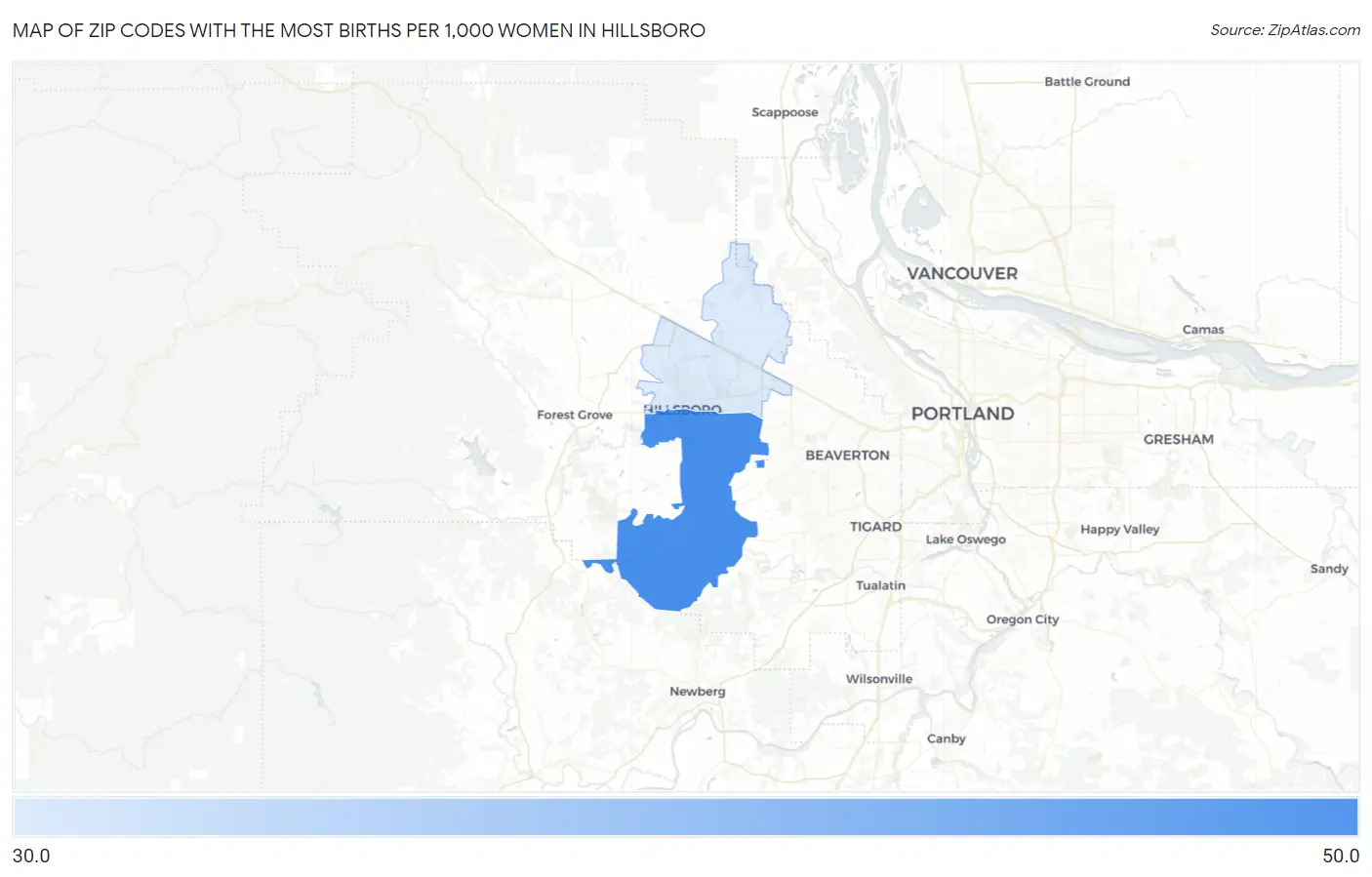 Zip Codes with the Most Births per 1,000 Women in Hillsboro Map