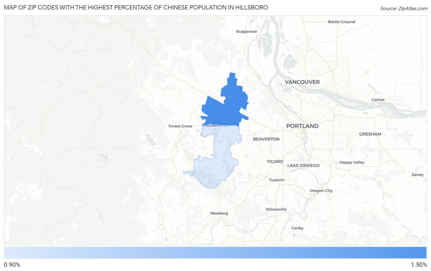 Zip Codes with the Highest Percentage of Chinese Population in Hillsboro Map