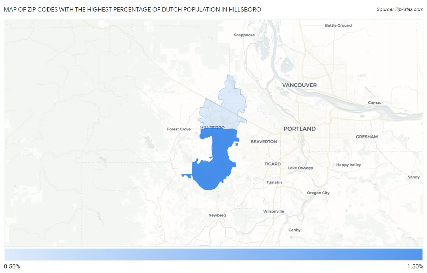 Zip Codes with the Highest Percentage of Dutch Population in Hillsboro Map