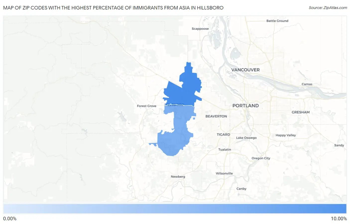 Zip Codes with the Highest Percentage of Immigrants from Asia in Hillsboro Map