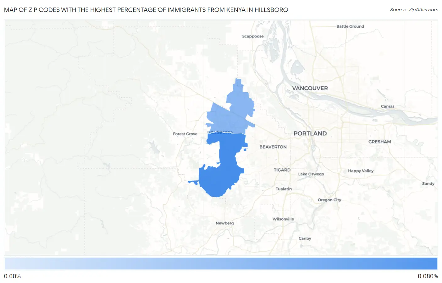 Zip Codes with the Highest Percentage of Immigrants from Kenya in Hillsboro Map