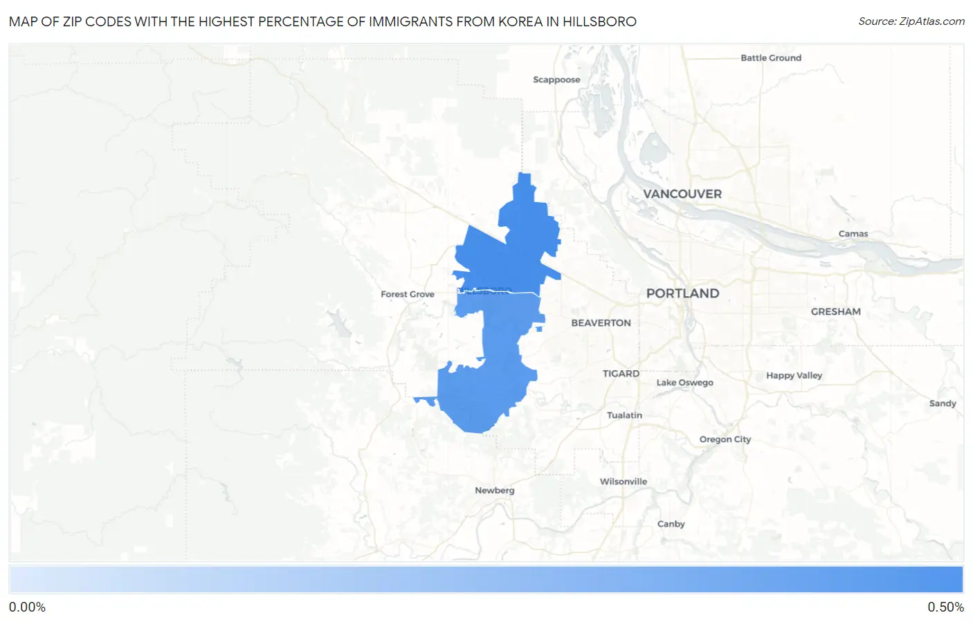Zip Codes with the Highest Percentage of Immigrants from Korea in Hillsboro Map