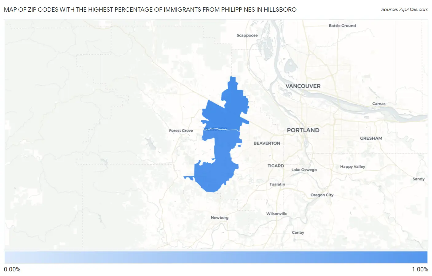 Zip Codes with the Highest Percentage of Immigrants from Philippines in Hillsboro Map