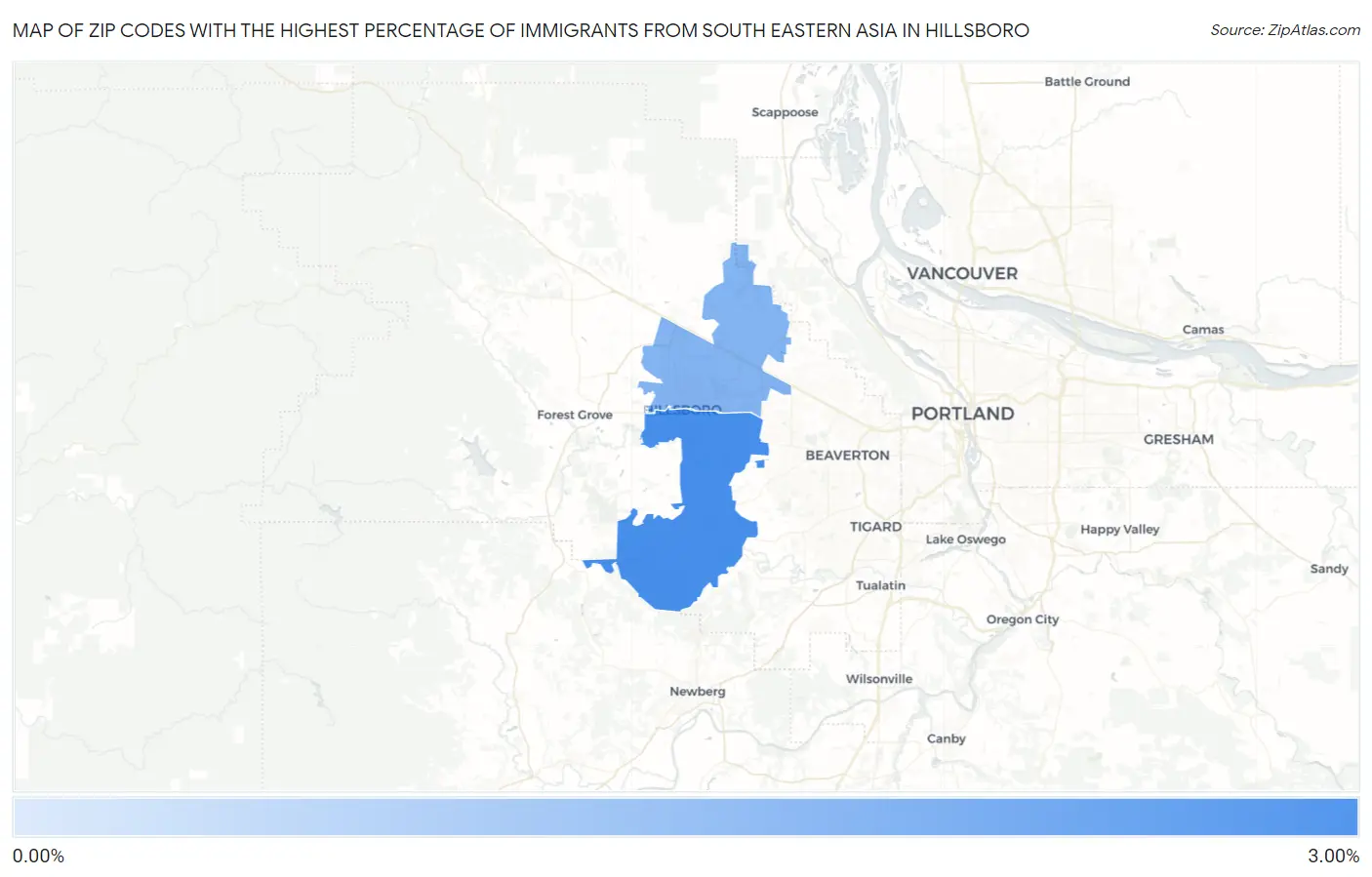 Zip Codes with the Highest Percentage of Immigrants from South Eastern Asia in Hillsboro Map