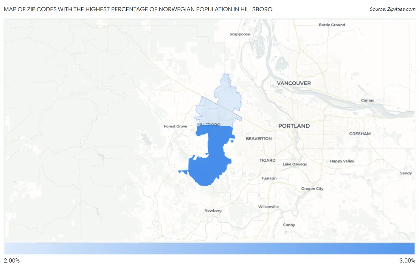 Zip Codes with the Highest Percentage of Norwegian Population in Hillsboro Map