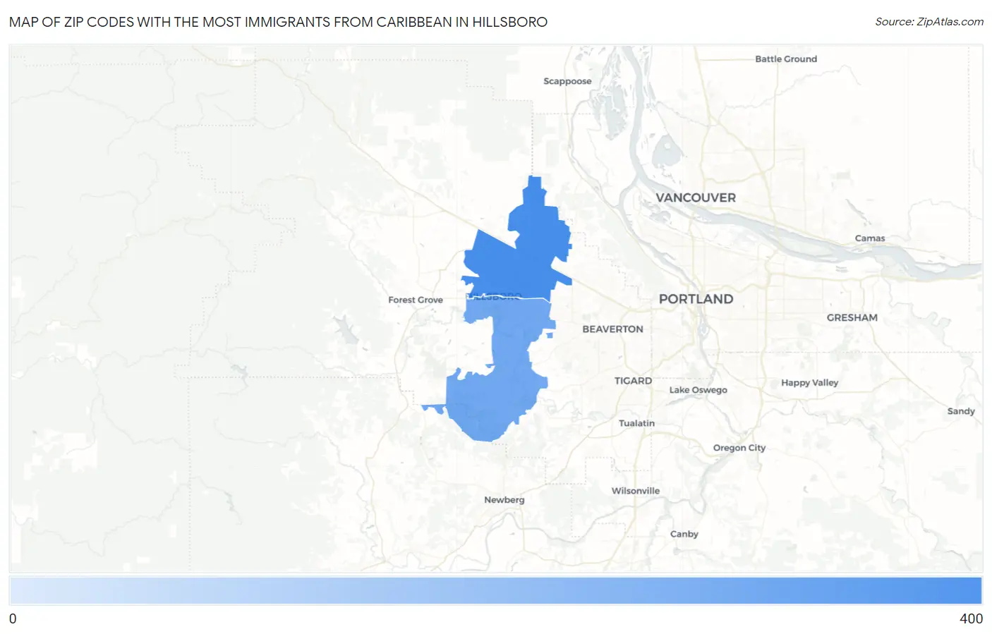 Zip Codes with the Most Immigrants from Caribbean in Hillsboro Map