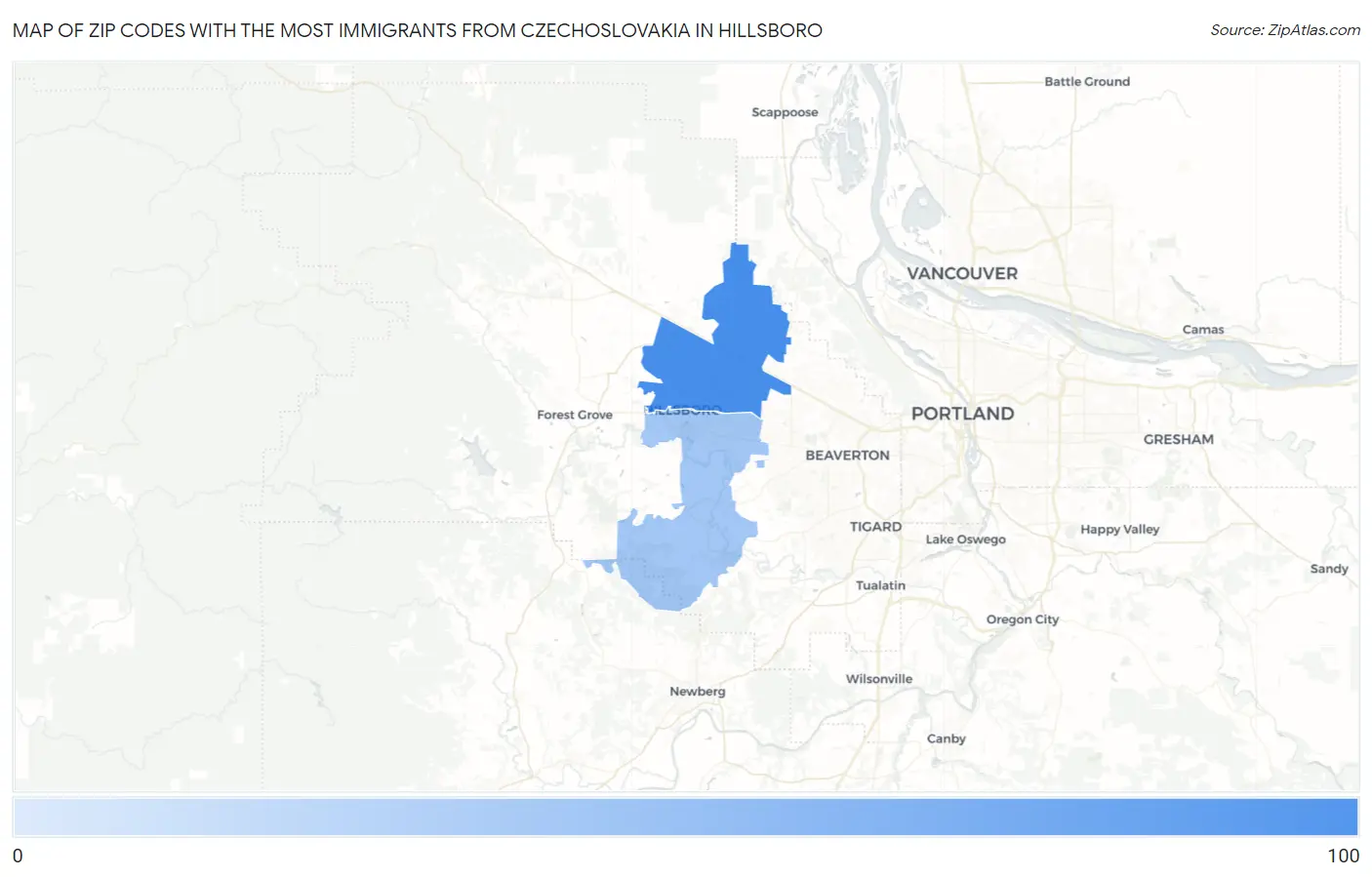 Zip Codes with the Most Immigrants from Czechoslovakia in Hillsboro Map