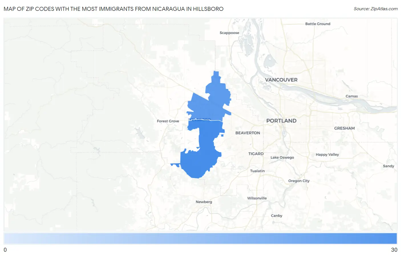 Zip Codes with the Most Immigrants from Nicaragua in Hillsboro Map