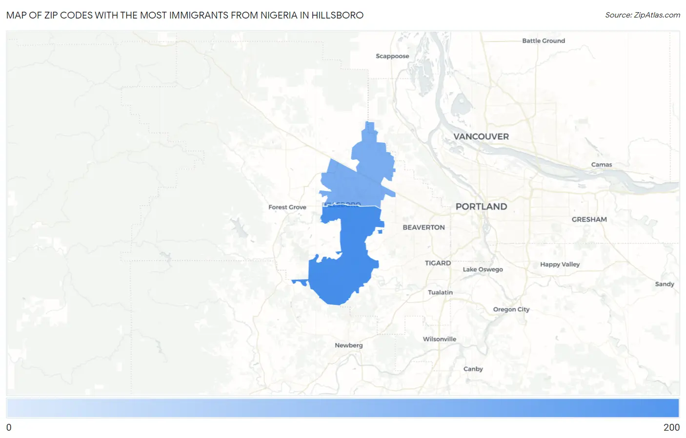 Zip Codes with the Most Immigrants from Nigeria in Hillsboro Map