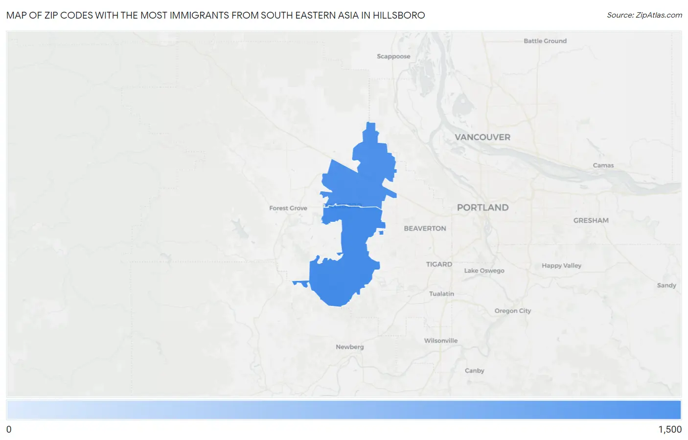 Zip Codes with the Most Immigrants from South Eastern Asia in Hillsboro Map