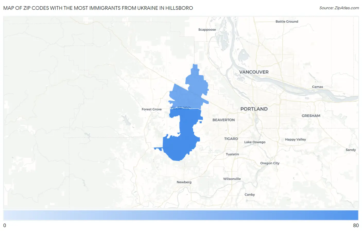 Zip Codes with the Most Immigrants from Ukraine in Hillsboro Map