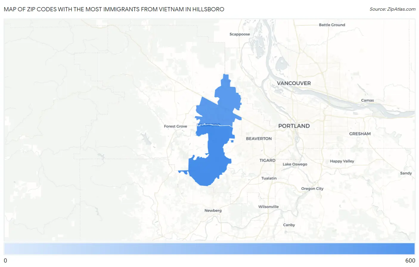 Zip Codes with the Most Immigrants from Vietnam in Hillsboro Map