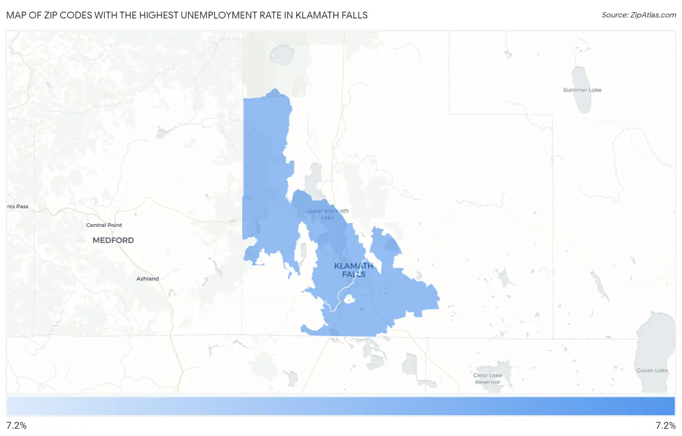 Zip Codes with the Highest Unemployment Rate in Klamath Falls Map