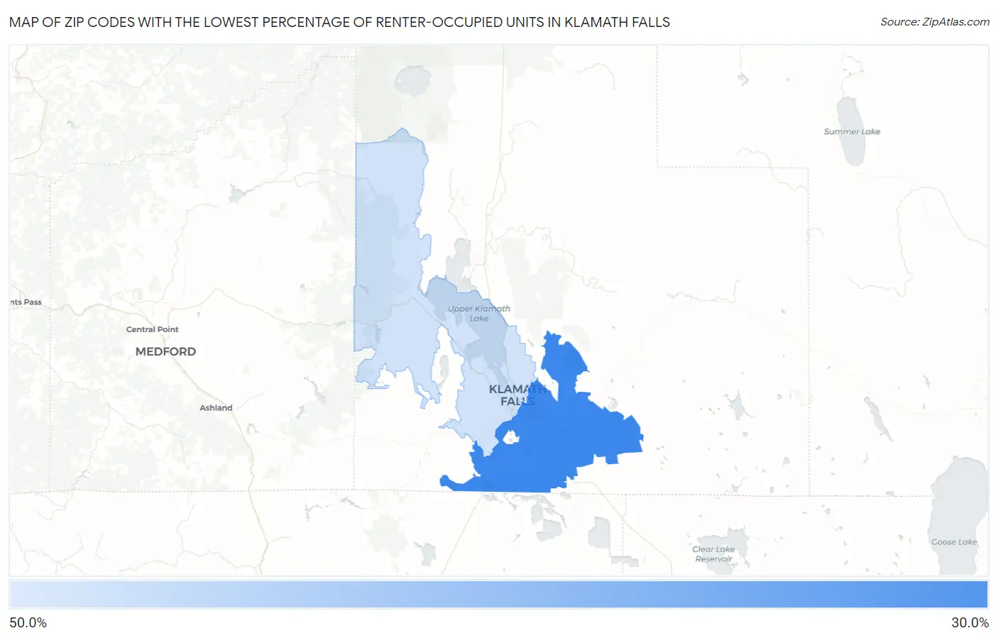 Zip Codes with the Lowest Percentage of Renter-Occupied Units in Klamath Falls Map