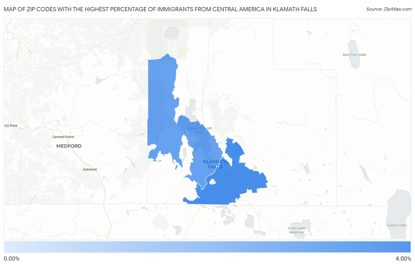 Zip Codes with the Highest Percentage of Immigrants from Central America in Klamath Falls Map