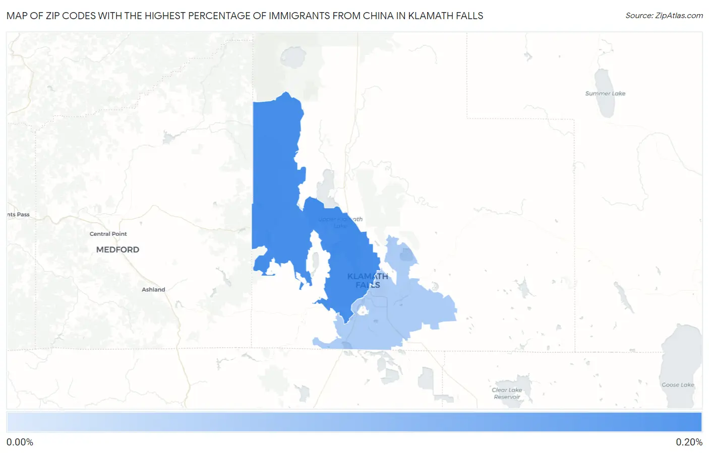 Zip Codes with the Highest Percentage of Immigrants from China in Klamath Falls Map