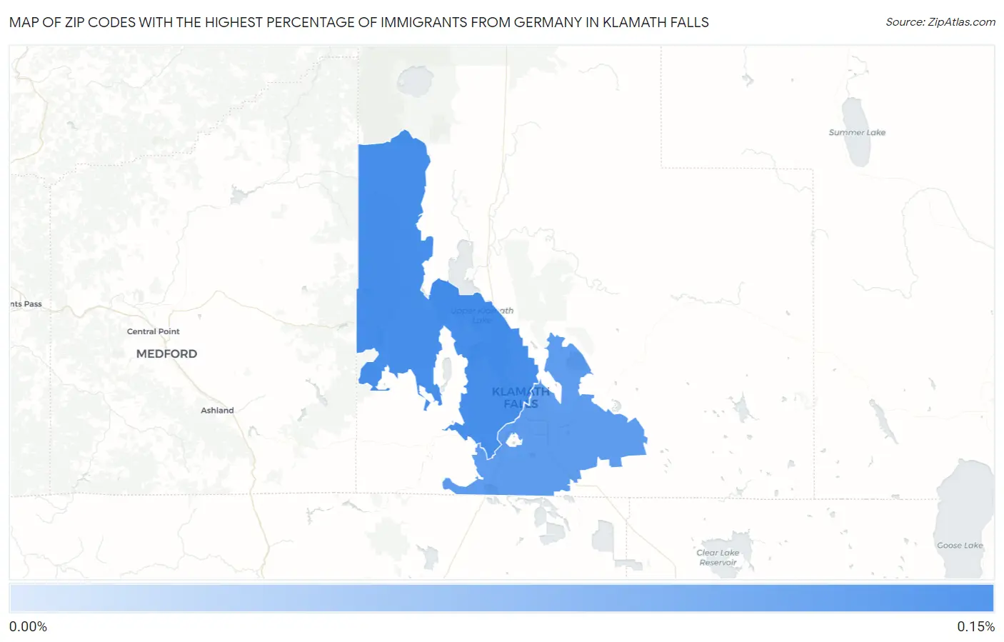 Zip Codes with the Highest Percentage of Immigrants from Germany in Klamath Falls Map