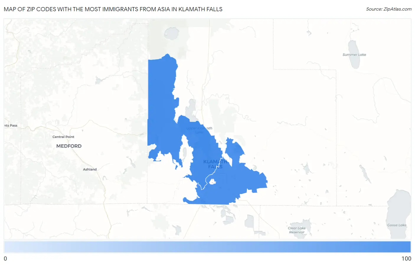Zip Codes with the Most Immigrants from Asia in Klamath Falls Map