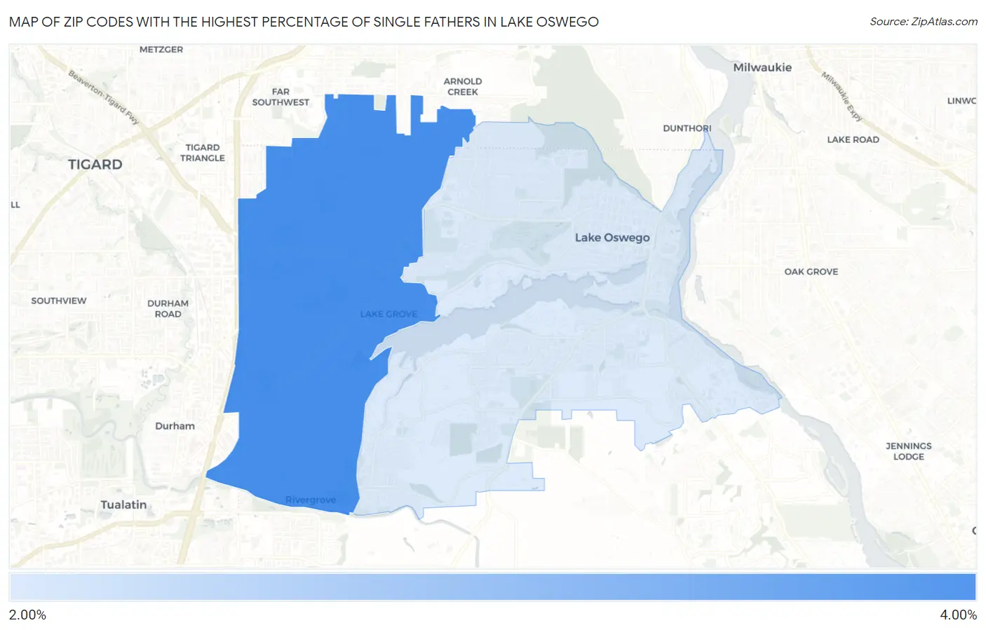 Zip Codes with the Highest Percentage of Single Fathers in Lake Oswego Map