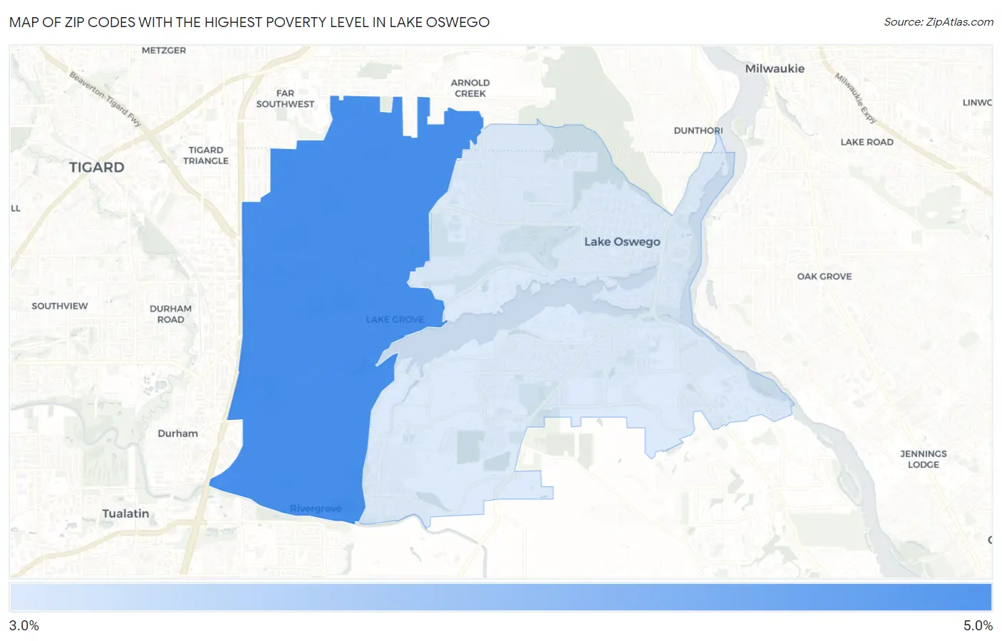 Zip Codes with the Highest Poverty Level in Lake Oswego Map