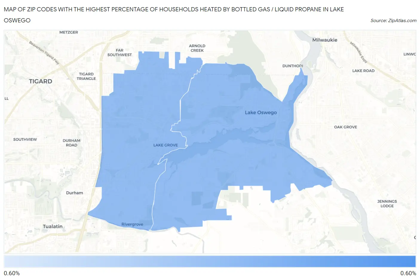 Zip Codes with the Highest Percentage of Households Heated by Bottled Gas / Liquid Propane in Lake Oswego Map