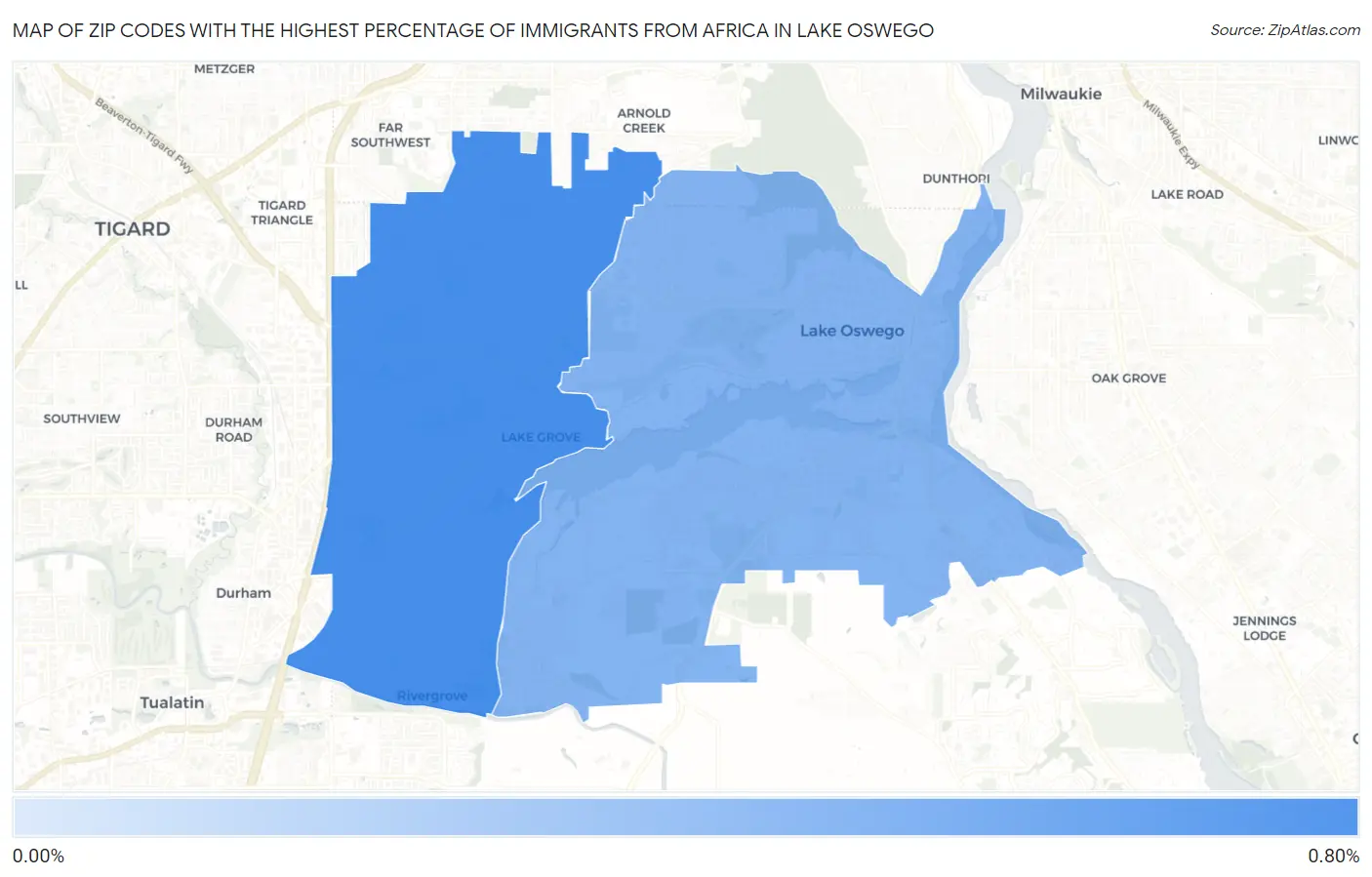Zip Codes with the Highest Percentage of Immigrants from Africa in Lake Oswego Map
