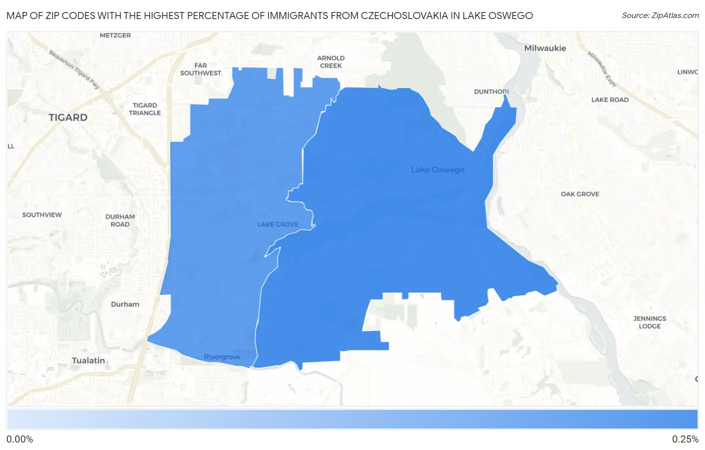 Zip Codes with the Highest Percentage of Immigrants from Czechoslovakia in Lake Oswego Map