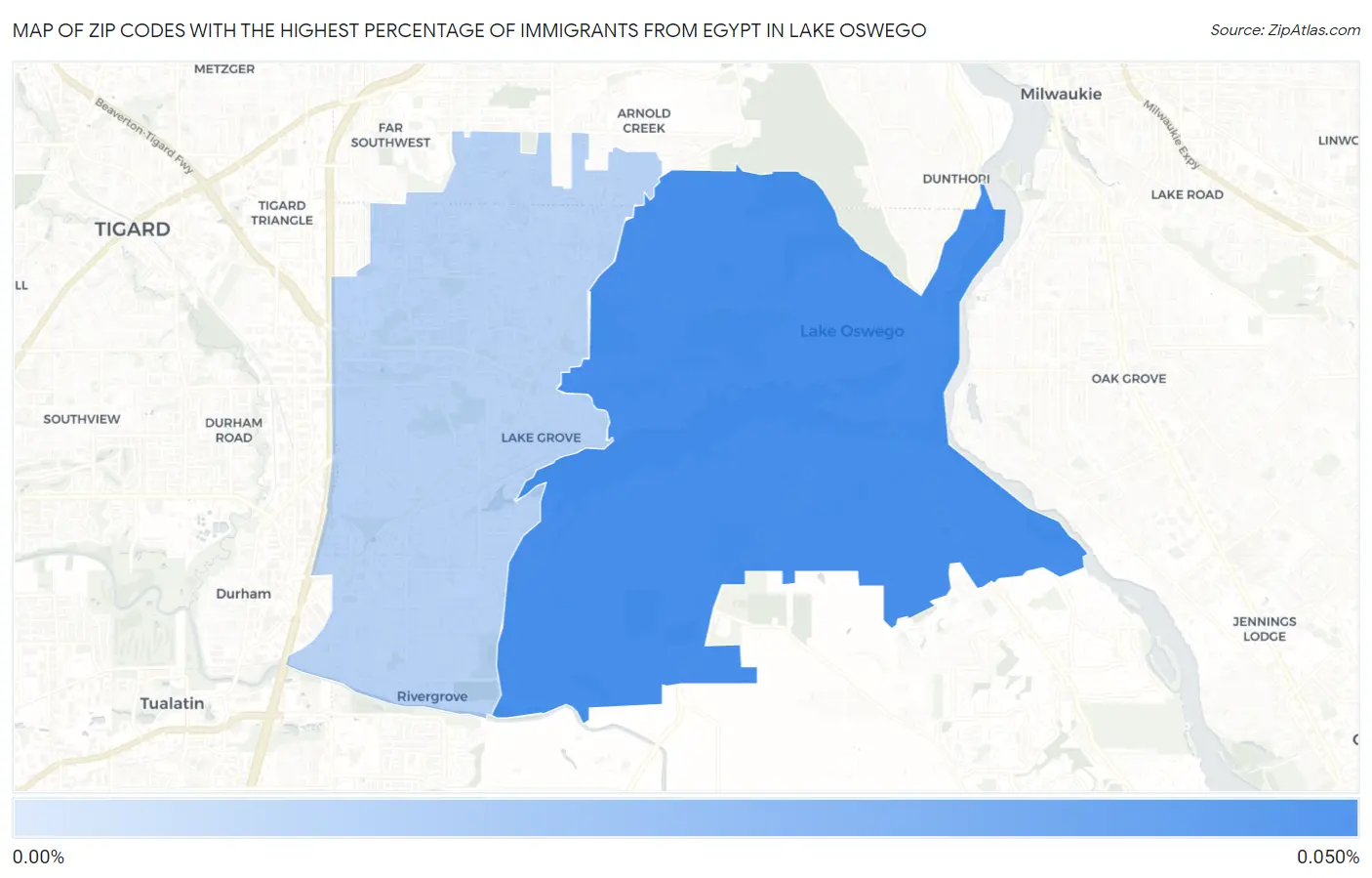 Zip Codes with the Highest Percentage of Immigrants from Egypt in Lake Oswego Map