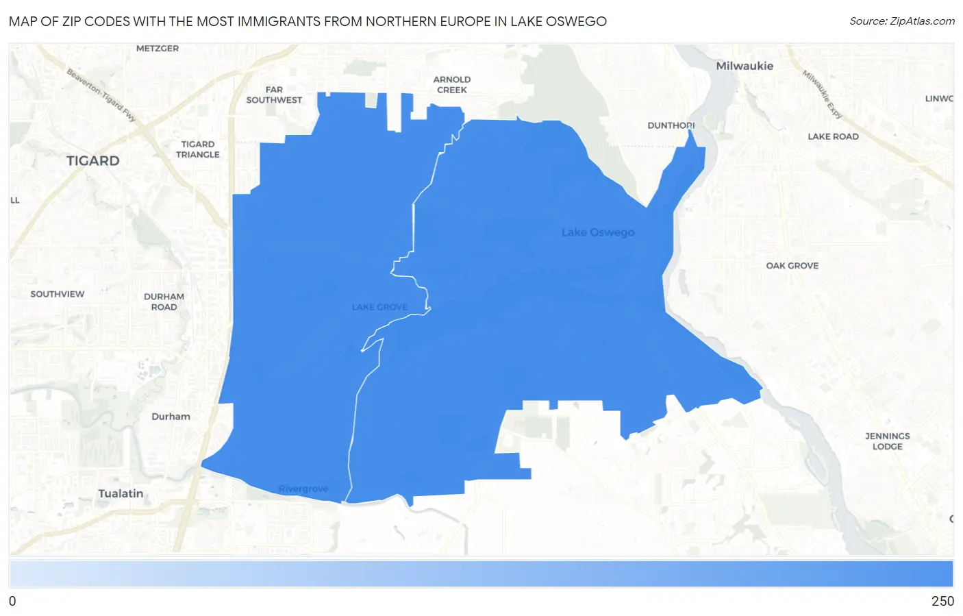 Zip Codes with the Most Immigrants from Northern Europe in Lake Oswego Map