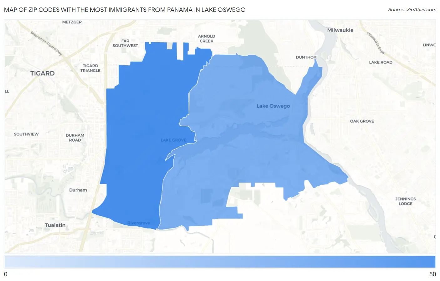 Zip Codes with the Most Immigrants from Panama in Lake Oswego Map