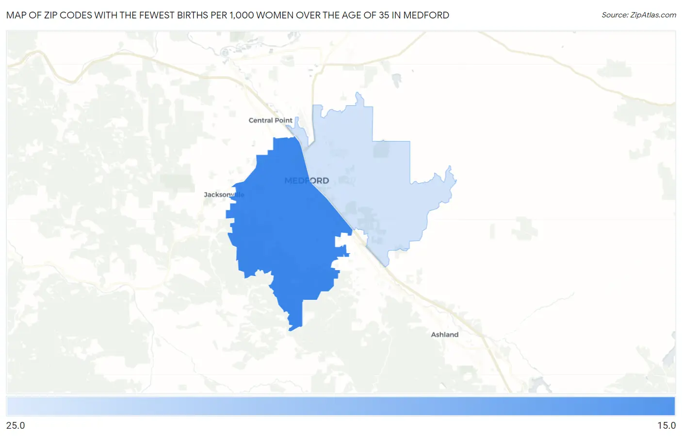 Zip Codes with the Fewest Births per 1,000 Women Over the Age of 35 in Medford Map