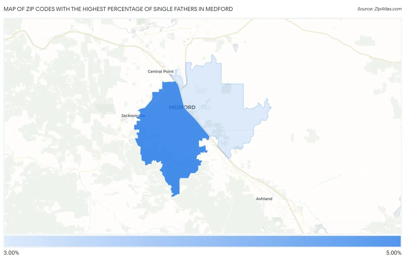 Zip Codes with the Highest Percentage of Single Fathers in Medford Map