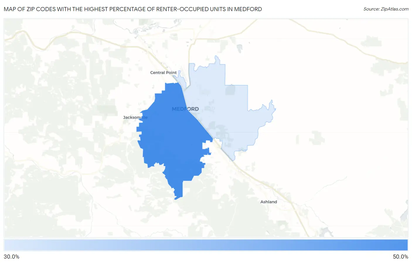 Zip Codes with the Highest Percentage of Renter-Occupied Units in Medford Map