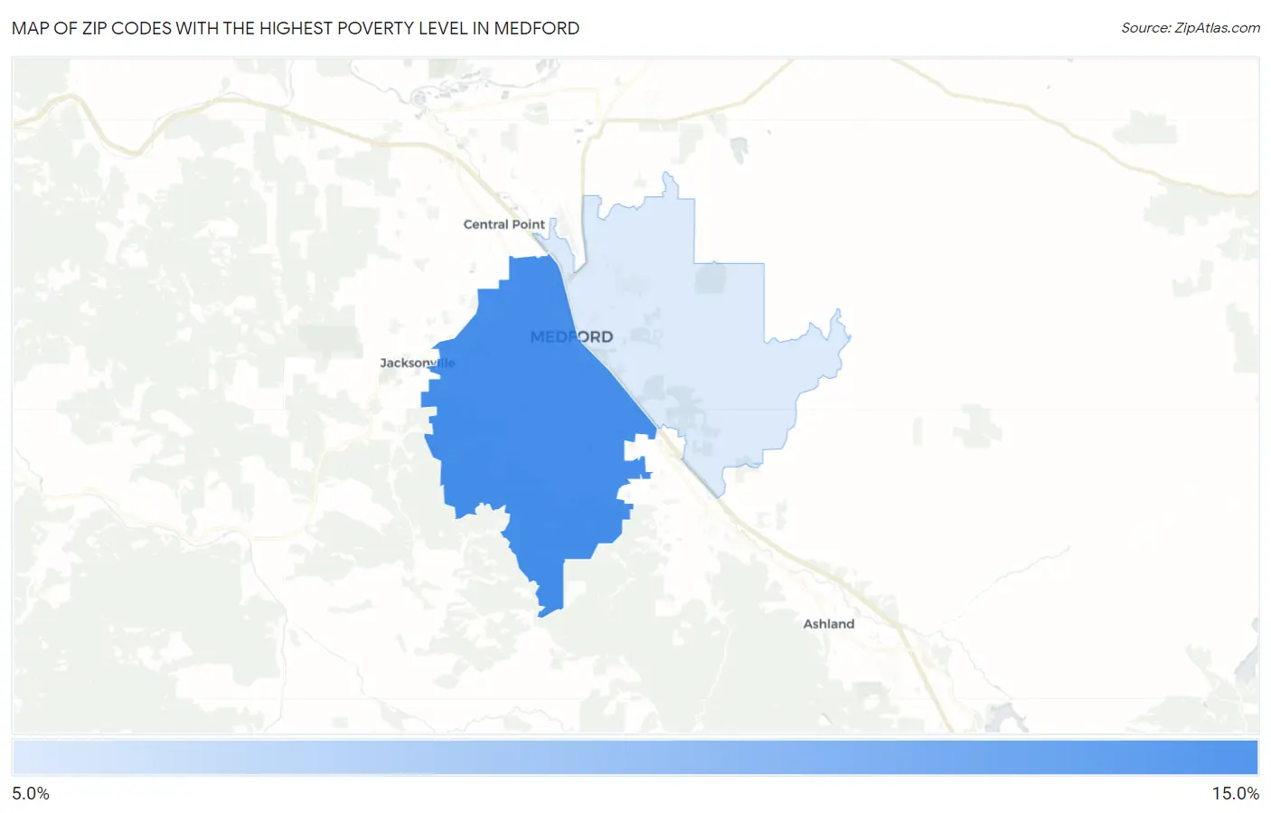 Zip Codes with the Highest Poverty Level in Medford Map